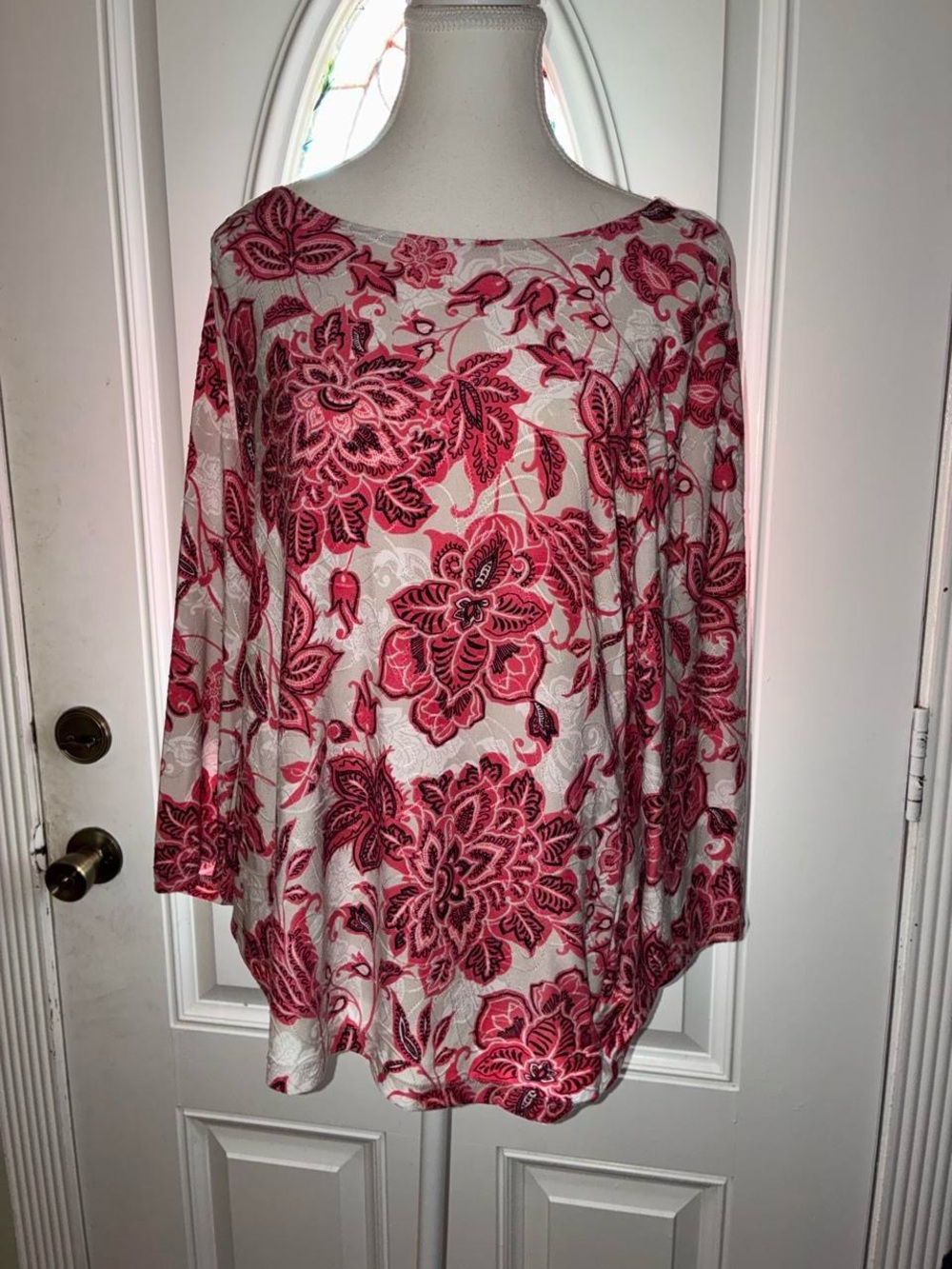 JM Collection White Top with Pink Floral Print